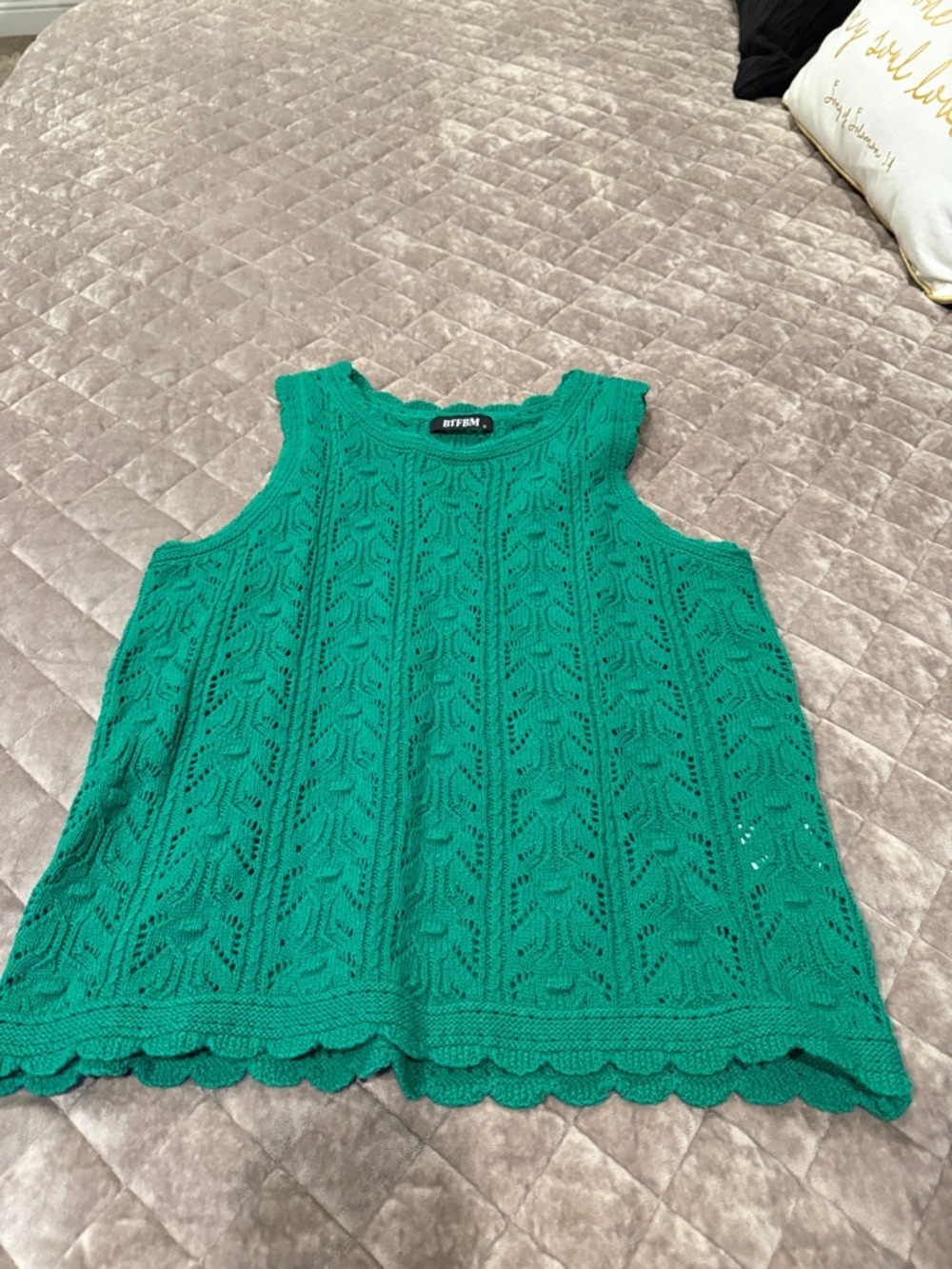 Bitten Green Crochet Knit Sleeveless Sweater Top